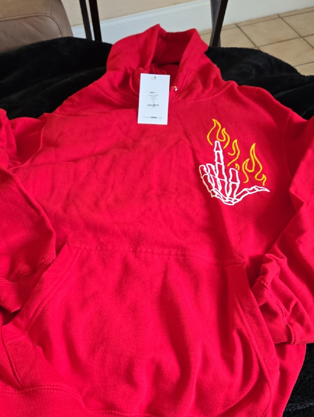 Fashion Nova Red Flame Skeleton Graphic Hoodie